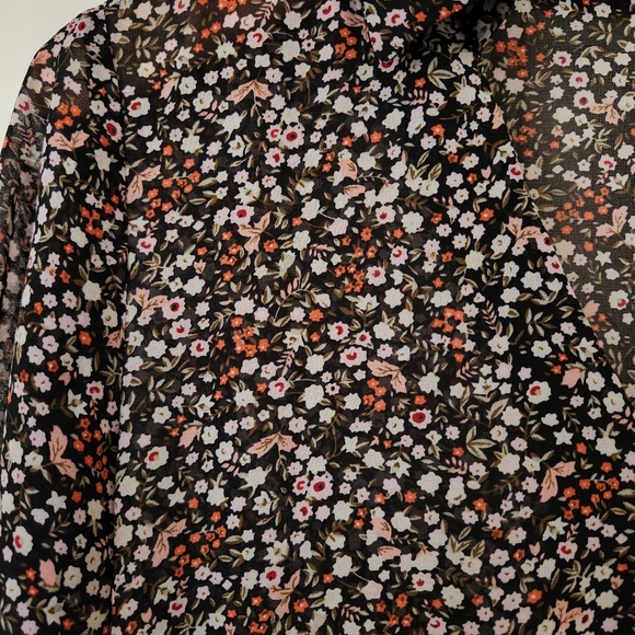 Duster Top Dark Floral Midi Sheer Cottagecore Bohemian Hippie Feminine Girly S - Picture 6 of 17